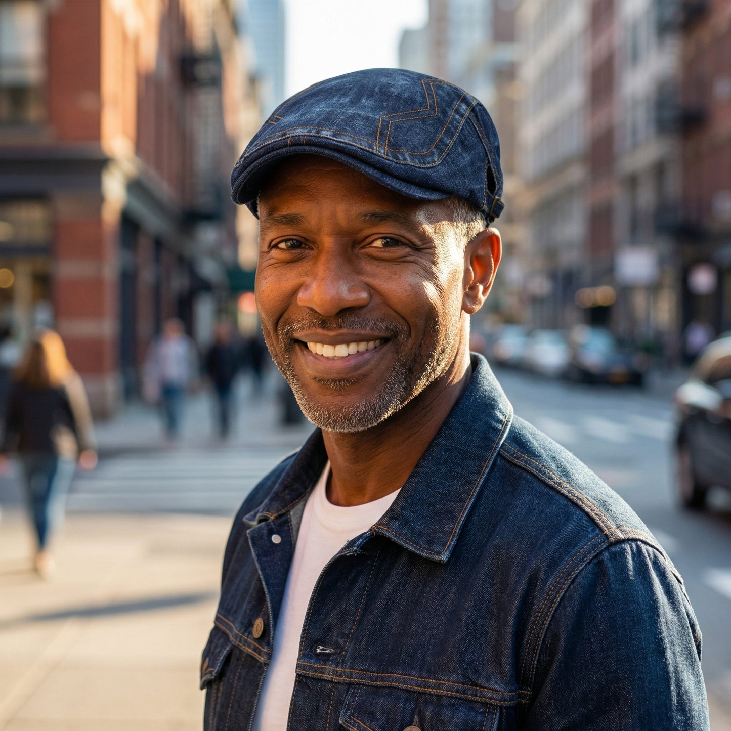 The Riveter — Contrast Stitch Denim Flat Cap
