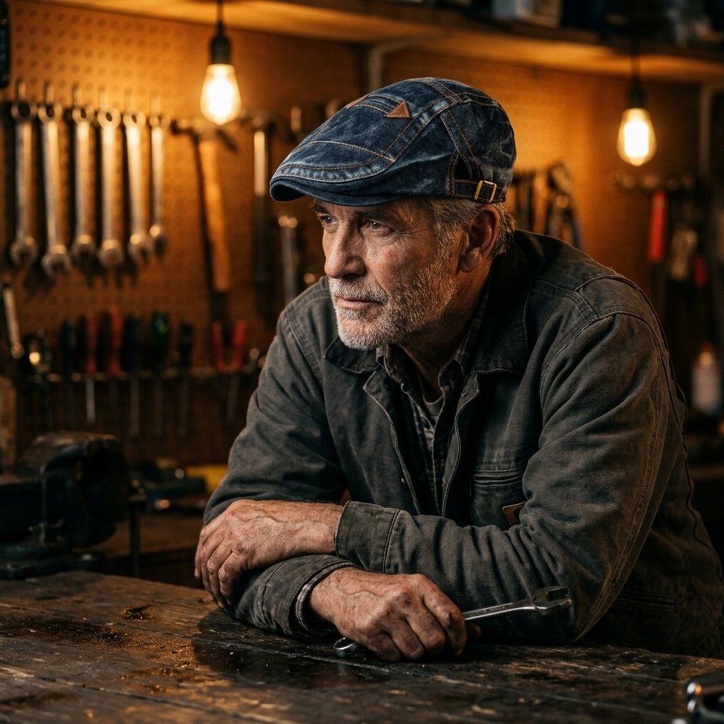The Railman — Denim Flat Cap