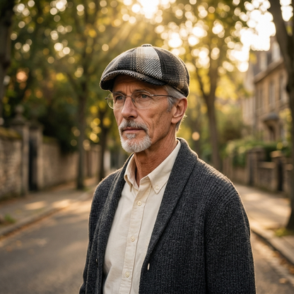 The Tailor — Herringbone Plaid Flat Cap